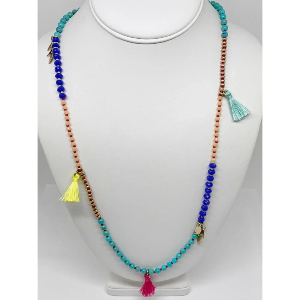 J. Crew Beaded Colorful Tassel Necklace